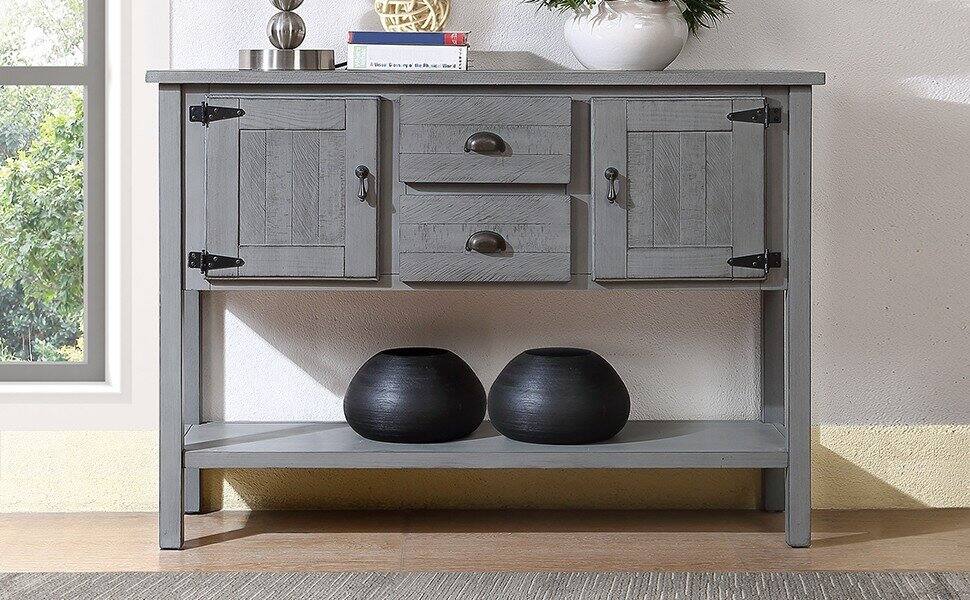 Alt View 6. GOODSILO - Solid Wood Sideboard Console Table with Drawers and Cabinets Retro Style Storage Buffet Server Cabinet - Antique Gray.