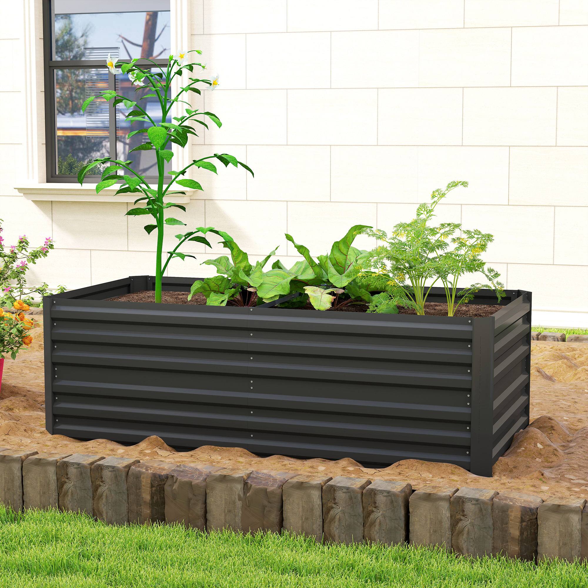 Alt View 7. Outsunny - Raised Garden Bed, Steel Outdoor Planters with Reinforced Rods - Black.