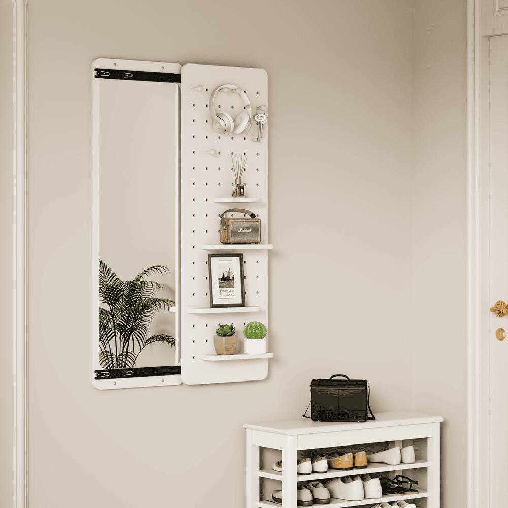 Alt View 6. Kadyn - 47.6"x15.7" Wall-Mounted Full Length Mirror with Shelf & Hook, Practical Decor for Bedroom/Living Room/Entrance, White.