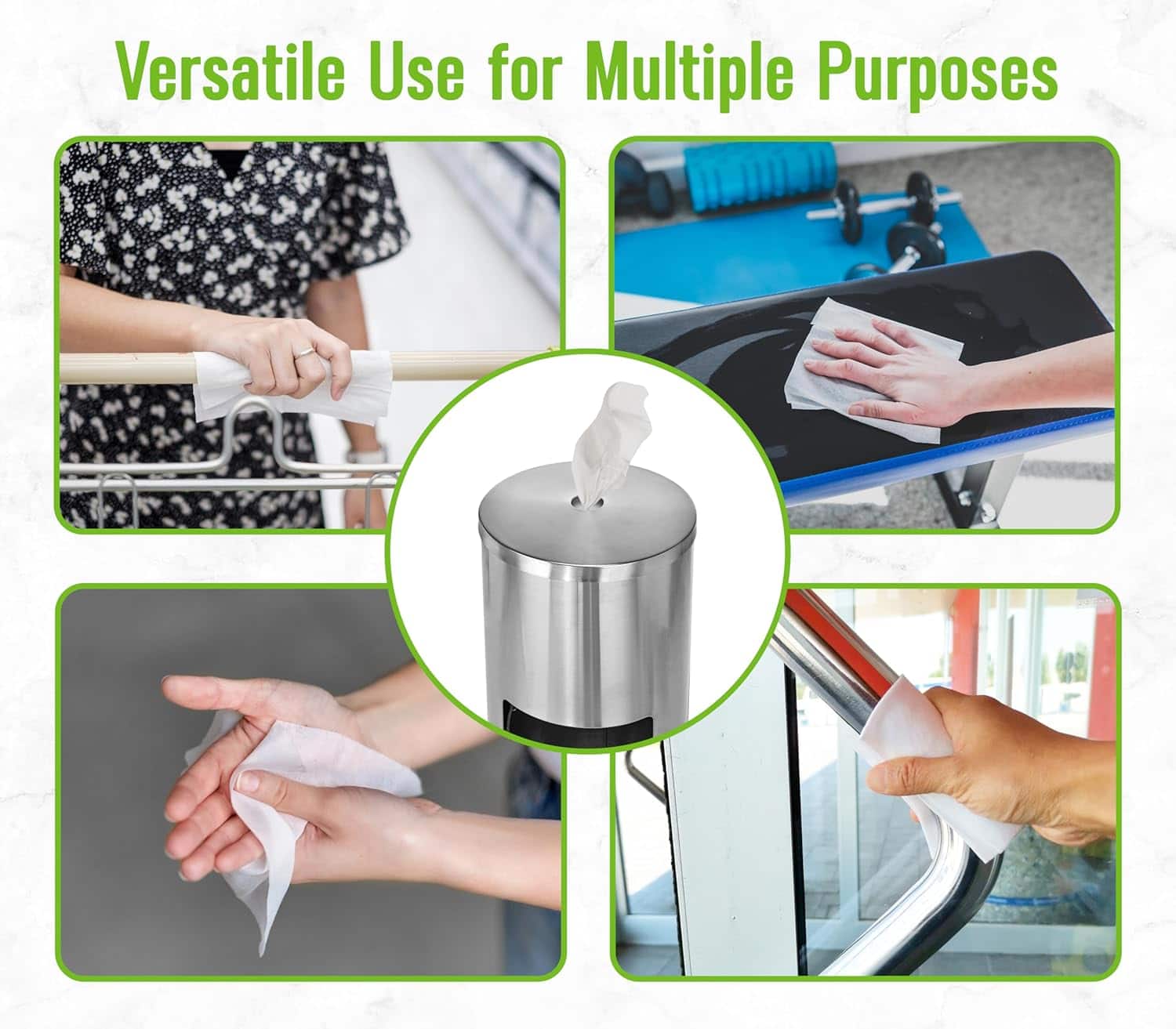 Alpine Industries Stainless Steel Gym Wipe Dispenser with Built in