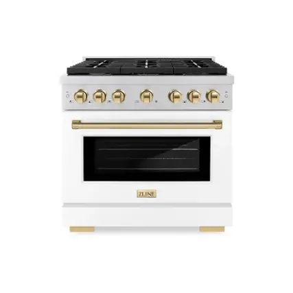 Front. ZLINE - ZLINE Autograph 36" Paramount Dual Fuel Range w/ White Door & Gold Accents (SDRZ-WM-36-G) - White.
