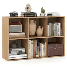 Costway - 6-Cube Bookcase Modern 3-Tier Storage Organizer Horizontal Vertical Bookshelf - Natural