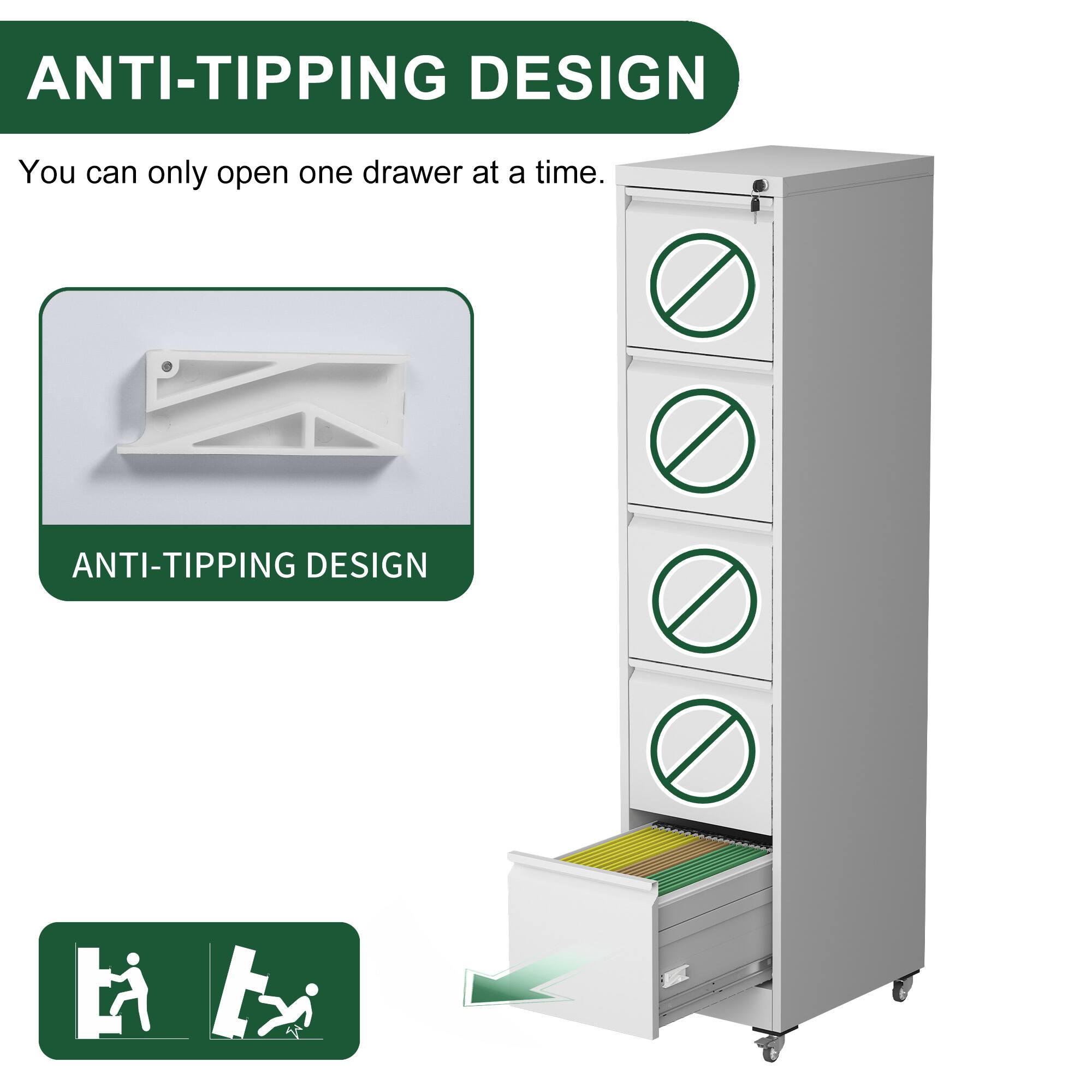 ANTI-TIPPING DESIGN

You can only open one drawer at a time.

ANTI-TIPPING DESIGN

ANTI-TIPPING DESIGN