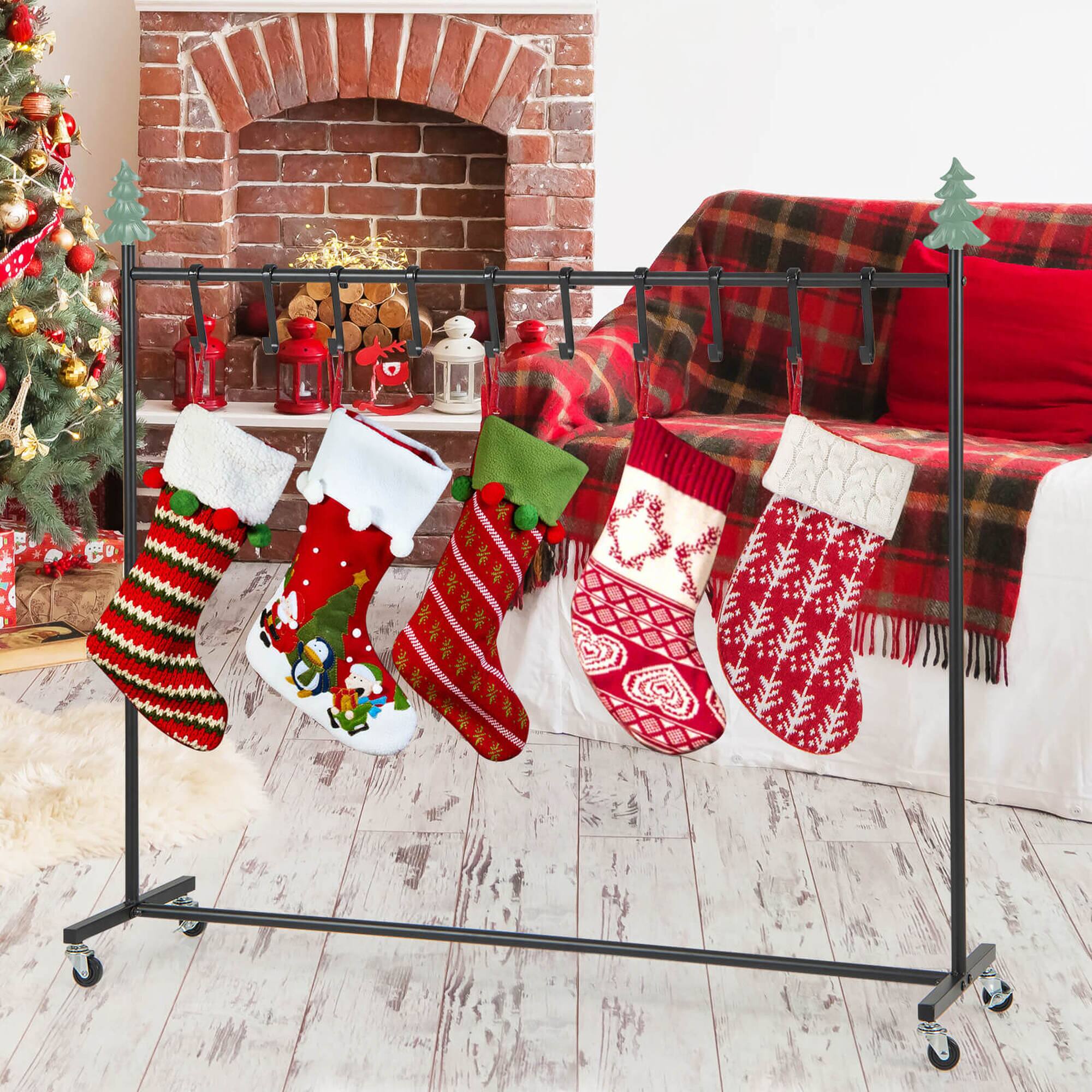 Alt View 3. Costway - Costway 10-Hook Christmas Stocking Holder Stand on Wheels with 6 Removable Xmas Tree - Black.