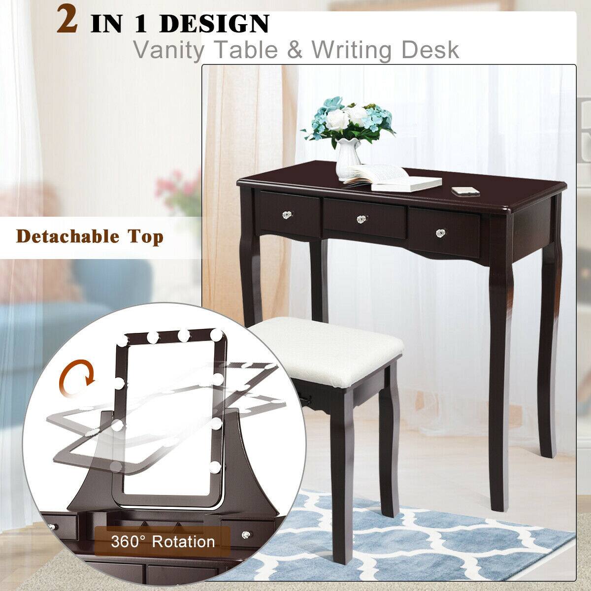 2 IN 1 DESIGN  
Vanity Table & Writing Desk  

Detachable Top  

360° Rotation