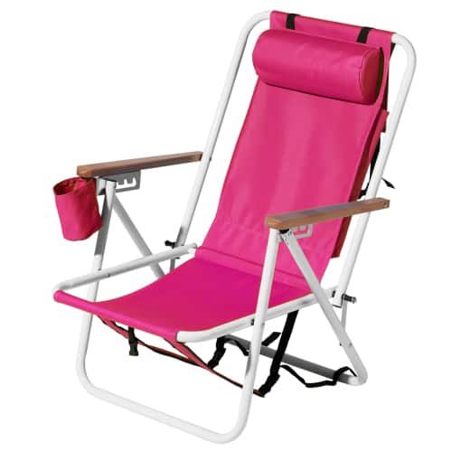 Winado - 1PC 31in Portable Folding Beach Chairs with Headrest Adjustable 4-Position Backpack Foldable, Pillow for Outdoor Beach - Pink