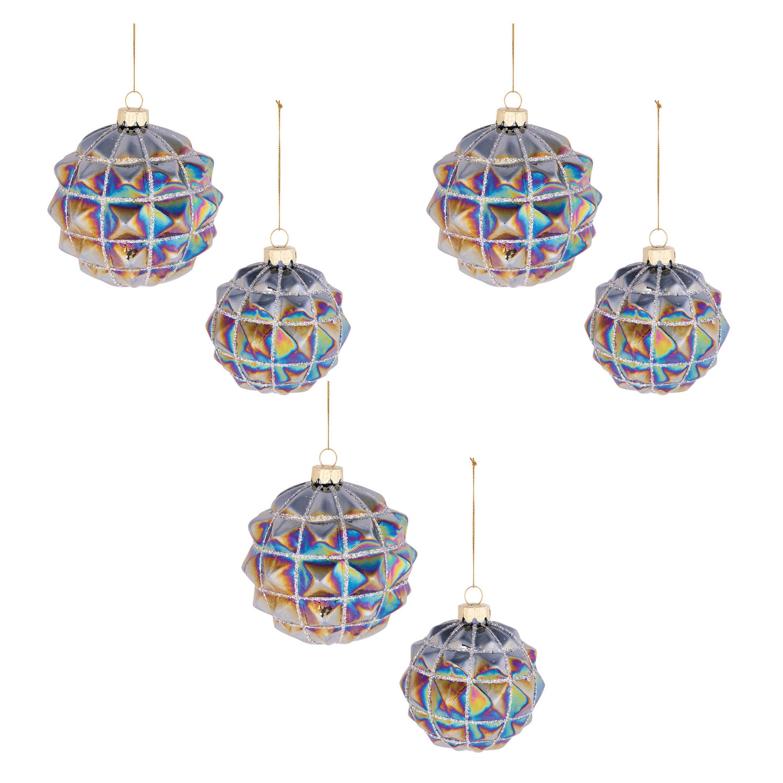 Alt View 2. BreeBe - Iridescent Textured Glass Ornament (Set of 6) - Blue, Gray.