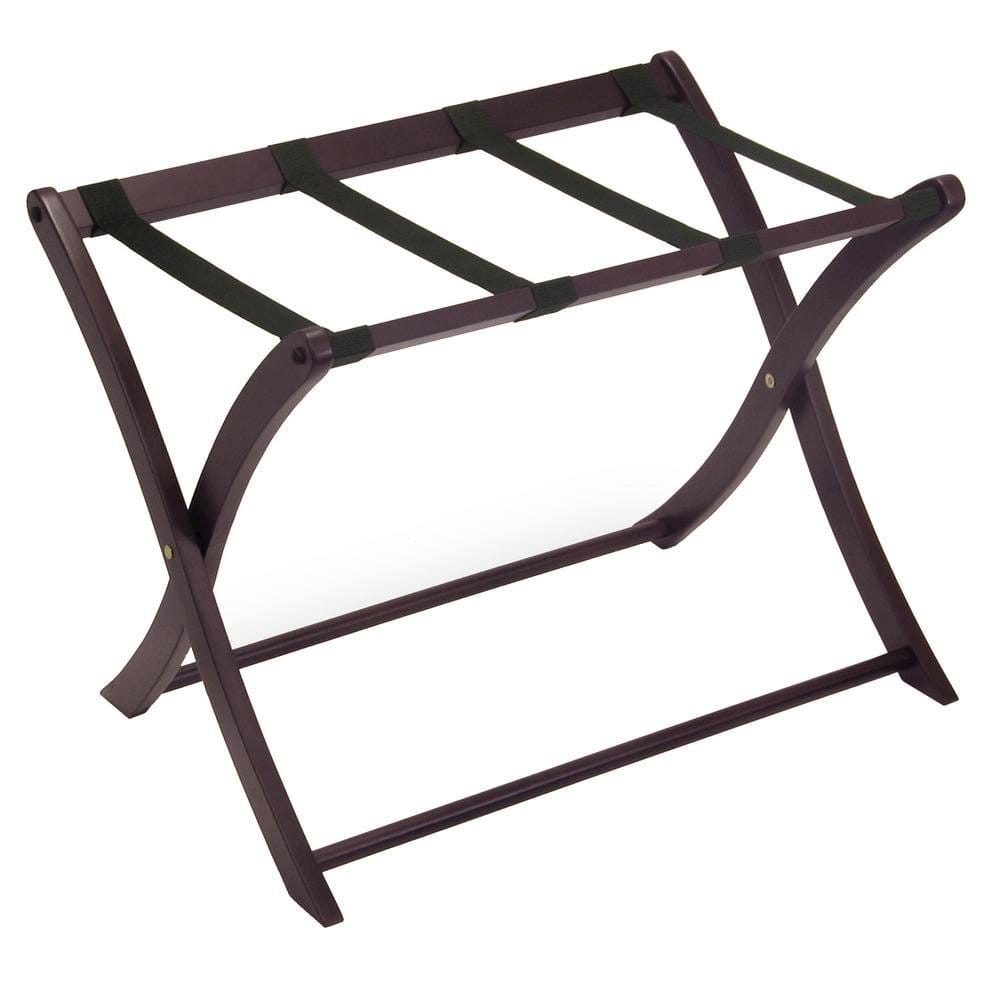 FurniFact - Dark Solid Wood Folding Luggage Rack for Suitcases with Sturdy Straps - Espresso