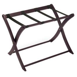 FurniFact - Dark Solid Wood Folding Luggage Rack for Suitcases with Sturdy Straps - Espresso