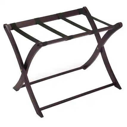 Front. FurniFact - Dark Espresso Solid Wood Folding Luggage Rack for Suitcases with Sturdy Straps - Espresso.