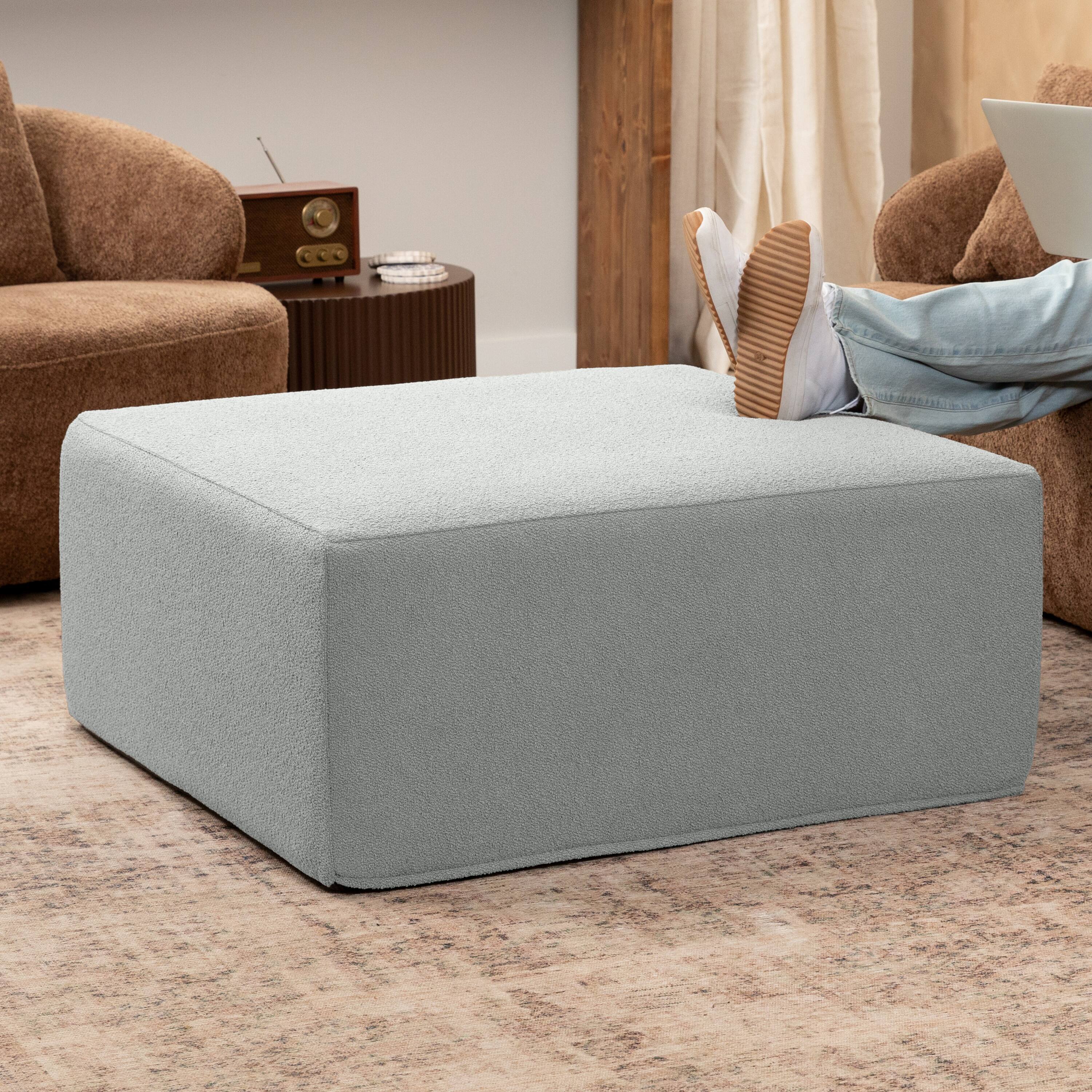 Angle. Jaxx - Jaxx Fairlie Couch Ottoman - Oversized Square Foam Coffee Table Ottoman, 36", Luxe Boucle, Boucle Silver - Boucle Silver.