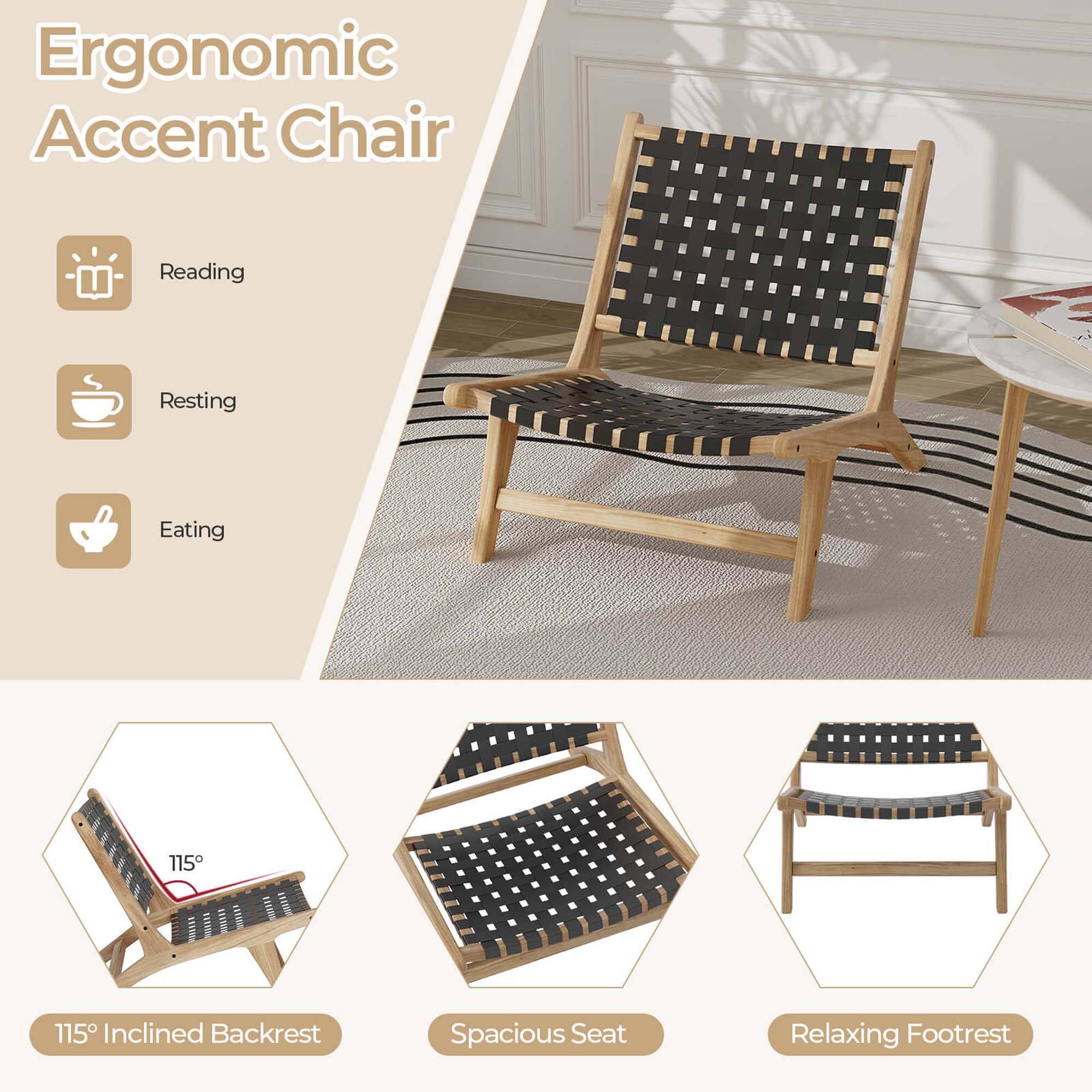Ergonomic Accent Chair

Reading  
Resting  
Eating  

115° Inclined Backrest  
Spacious Seat  
Relaxing Footrest