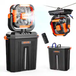 VEVOR - Misting Fan, 2400RPM Motor Camping Misting Fan, Mister Cooling Fans with 3.17 gal Water Tank, 20000mAh Battery - Black;Orange