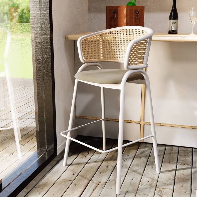 Stackable Wicker Bar Stools LeisureMod Ervilla Wicker Bar Stool with Fabric Seat, Mid Century ...