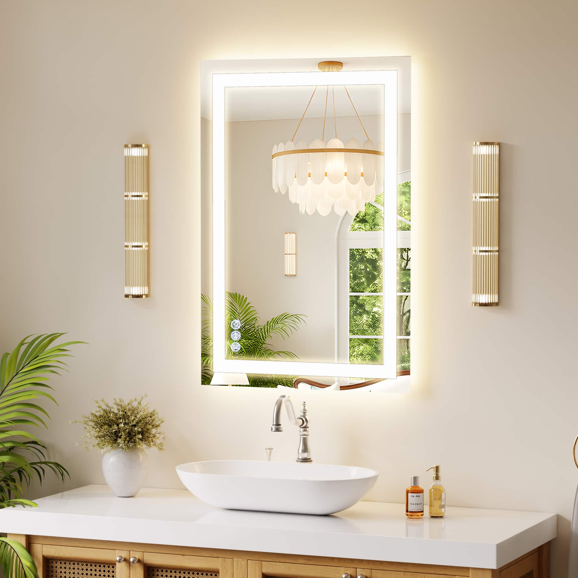 Easly - 26 in. W x 38 in. H LED Light Anti-Fog Rectangular Modern Frameless Wall Mirror Vanity Mirror