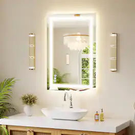 Easly - 26 in. W x 38 in. H LED Light Anti-Fog Rectangular Modern Frameless Wall Mirror Vanity Mirror