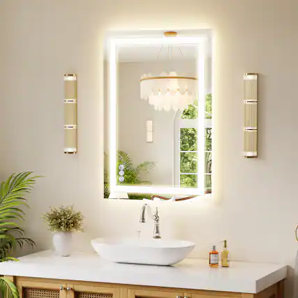 Front. Easly - 26 in. W x 38 in. H LED Light Anti-Fog Rectangular Modern Frameless Wall Mirror Vanity Mirror.
