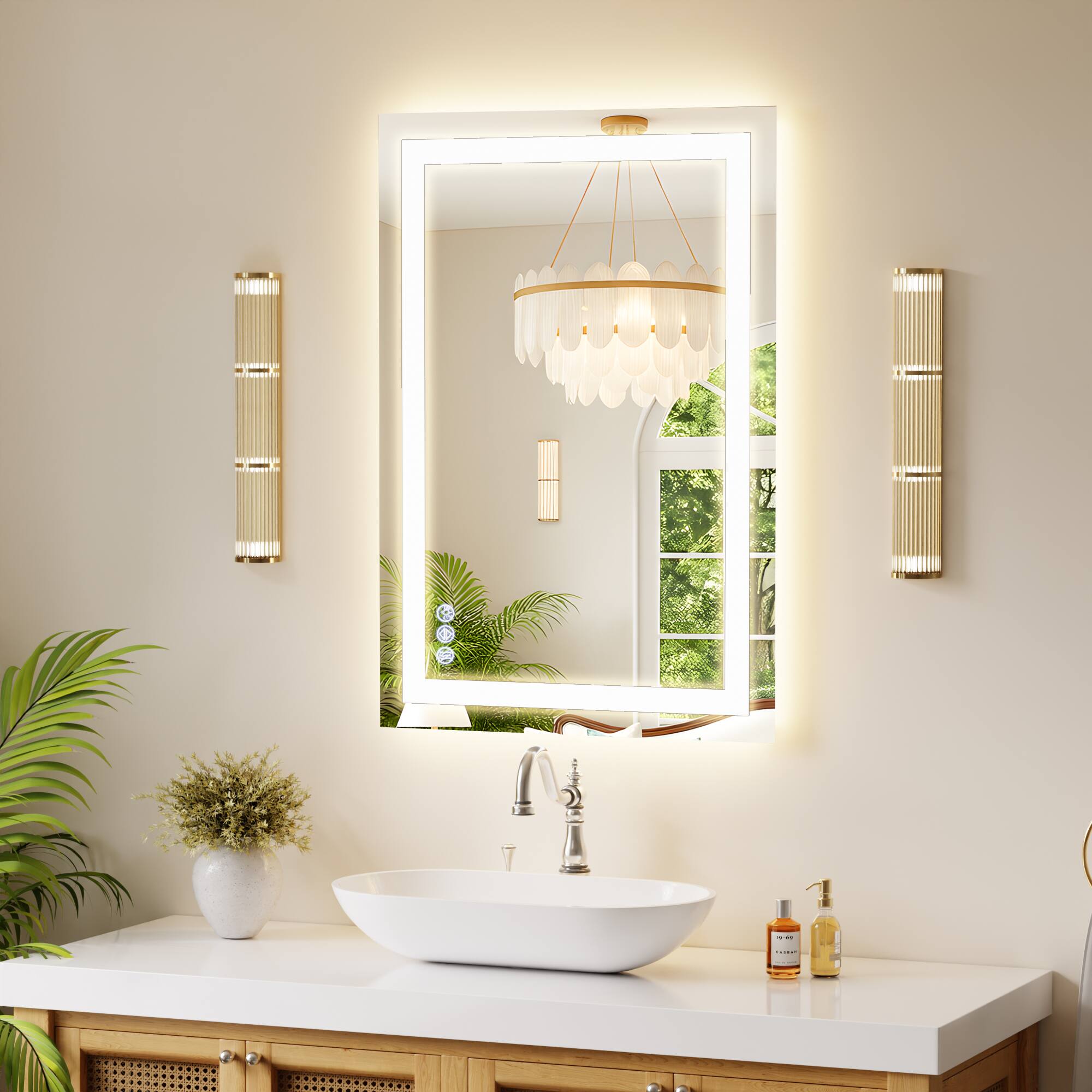 Front. Easly - 26 in. W x 38 in. H LED Light Anti-Fog Rectangular Modern Frameless Wall Mirror Vanity Mirror.