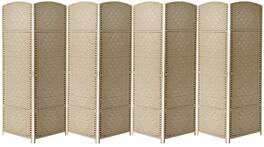 Sorbus - 8 Panel Room Divider 6 ft. Tall - Privacy Screen, Extra Wide Double Hinged Panels, Diamond Double-Weaved - Beige