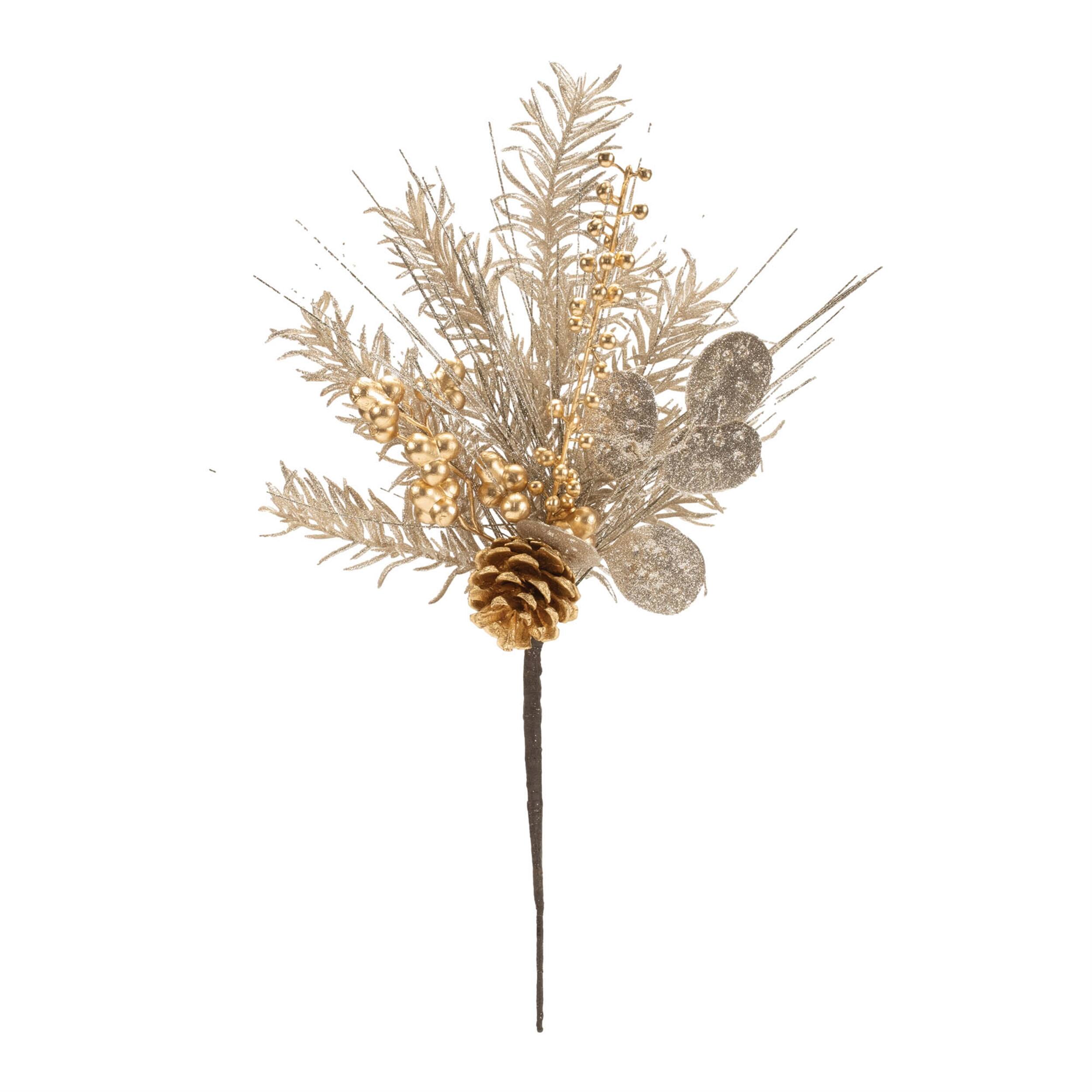 Angle. BreeBe - Mixed Pine Eucalyptus Spray (Set of 6) - Gold, Gray.