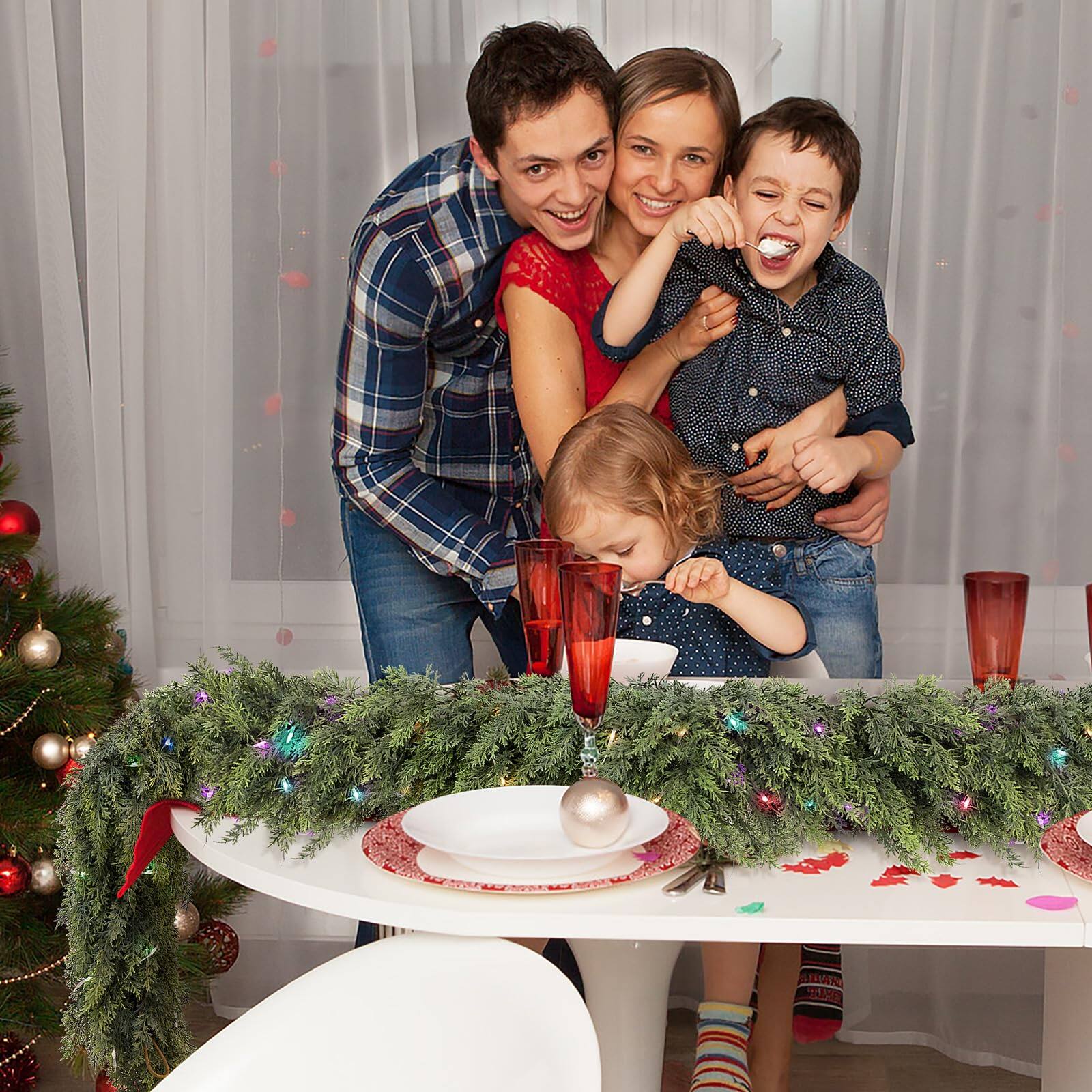 Alt View 7. Refined Abode Design - Cedar Christmas Garland Lights Mantle Decorations Realistic Lighted Faux Pine Garlands Xmas Home Decoration - MULTI.