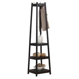 ALEXOUN - Coat Rack with 3-Tier Storage Shelves - Wood, Big Hooks for Coats, Scarves, Jackets, Extra Storage for Home - Black