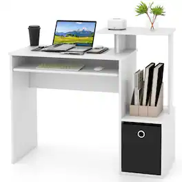 Ecooso - Space-Saving Computer Desk with Pull-Out Keyboard Tray, Compact Workstation for Home Office - White/Black