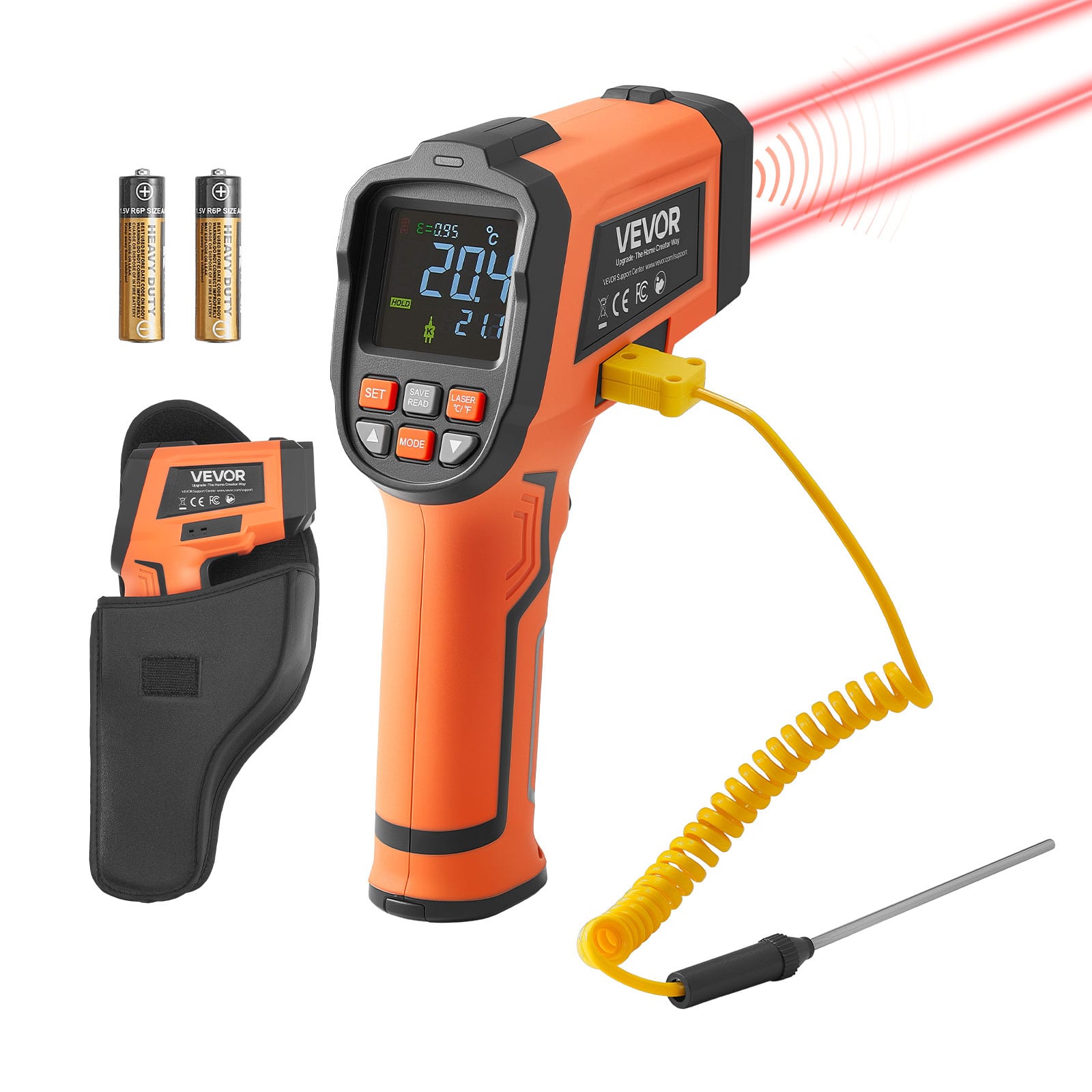 VEVOR - Infrared Thermometer, -22℉ to 2912℉ Dual-Mode IR Thermometer Gun with K-Type Thermocouple, Dual Laser Heat Temperature - Orange;Black price history on PriceWatchPro