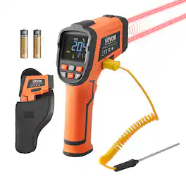 VEVOR - Infrared Thermometer, -22℉ to 2912℉ Dual-Mode IR Thermometer Gun with K-Type Thermocouple, Dual Laser Heat Temperature - Orange;Black