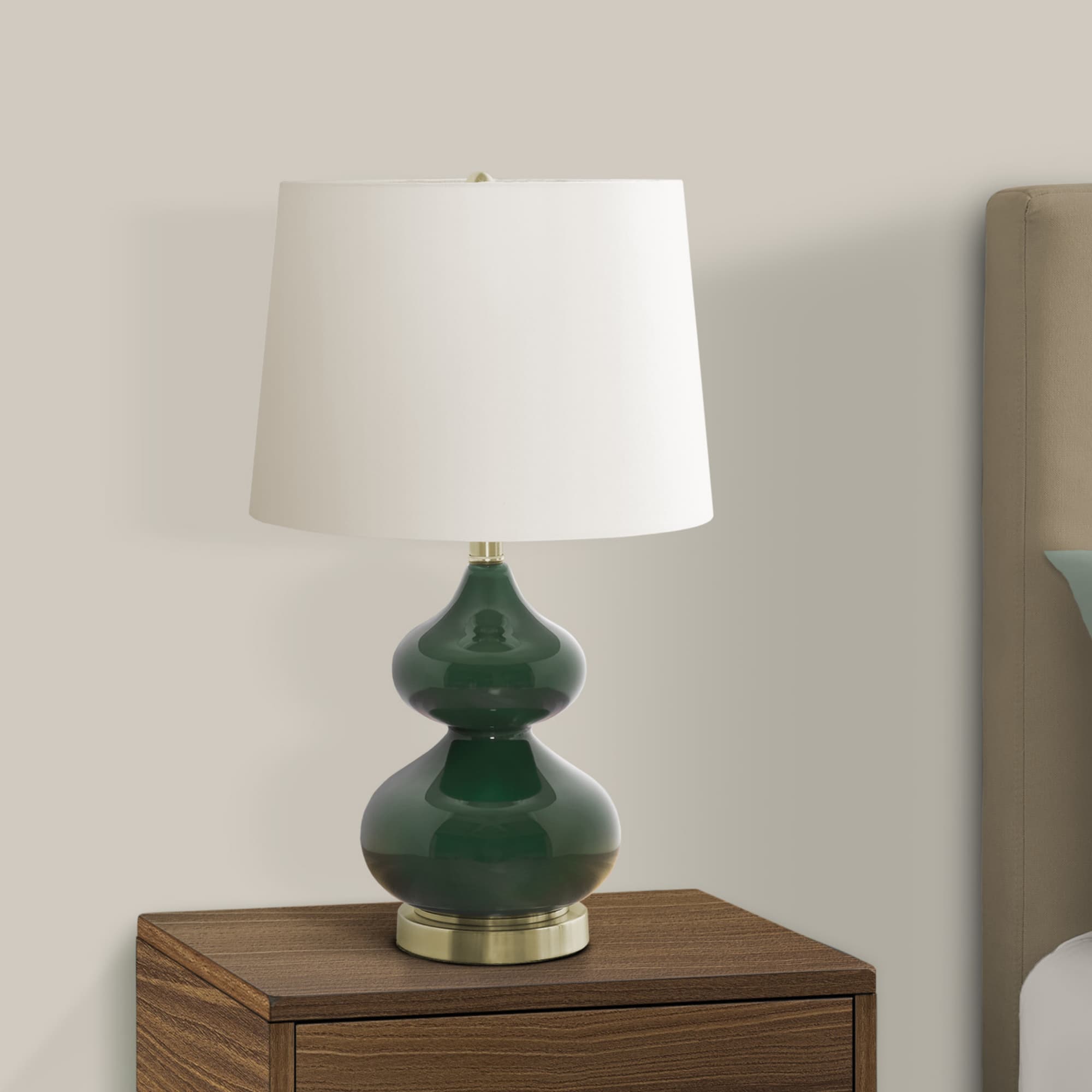 Left. Luckbyte - 24 Inch Green Glass Table Lamp Ivory Cream Shade Contemporary Desk Lamp.
