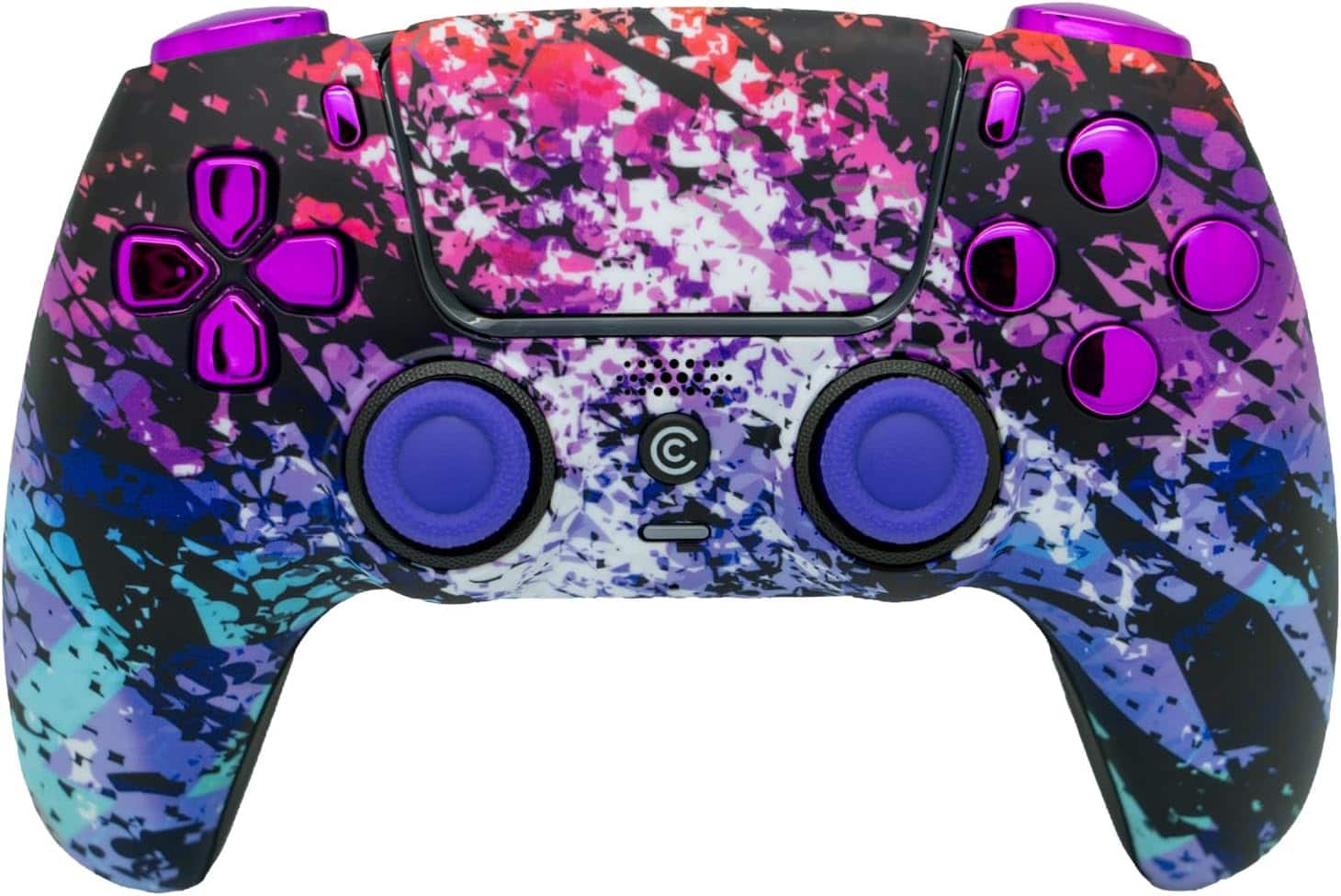 Front. Custom Controllerzz - Custom Wireless Controller for PS5 - Digital Mirage & Purple Chrome Inserts.