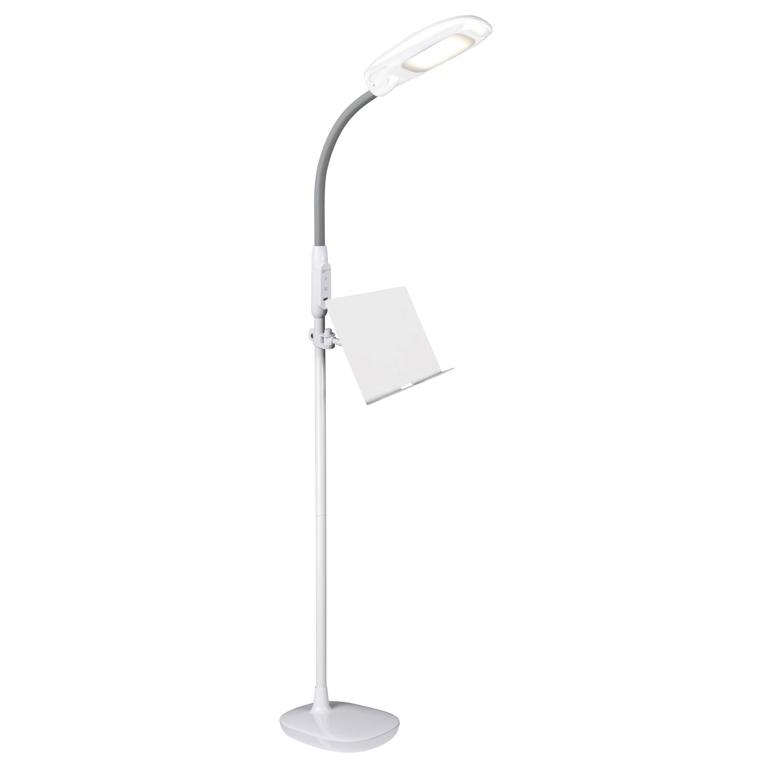 Front. OttLite - LED Floor Lamp with USB and Tablet Stand - White.