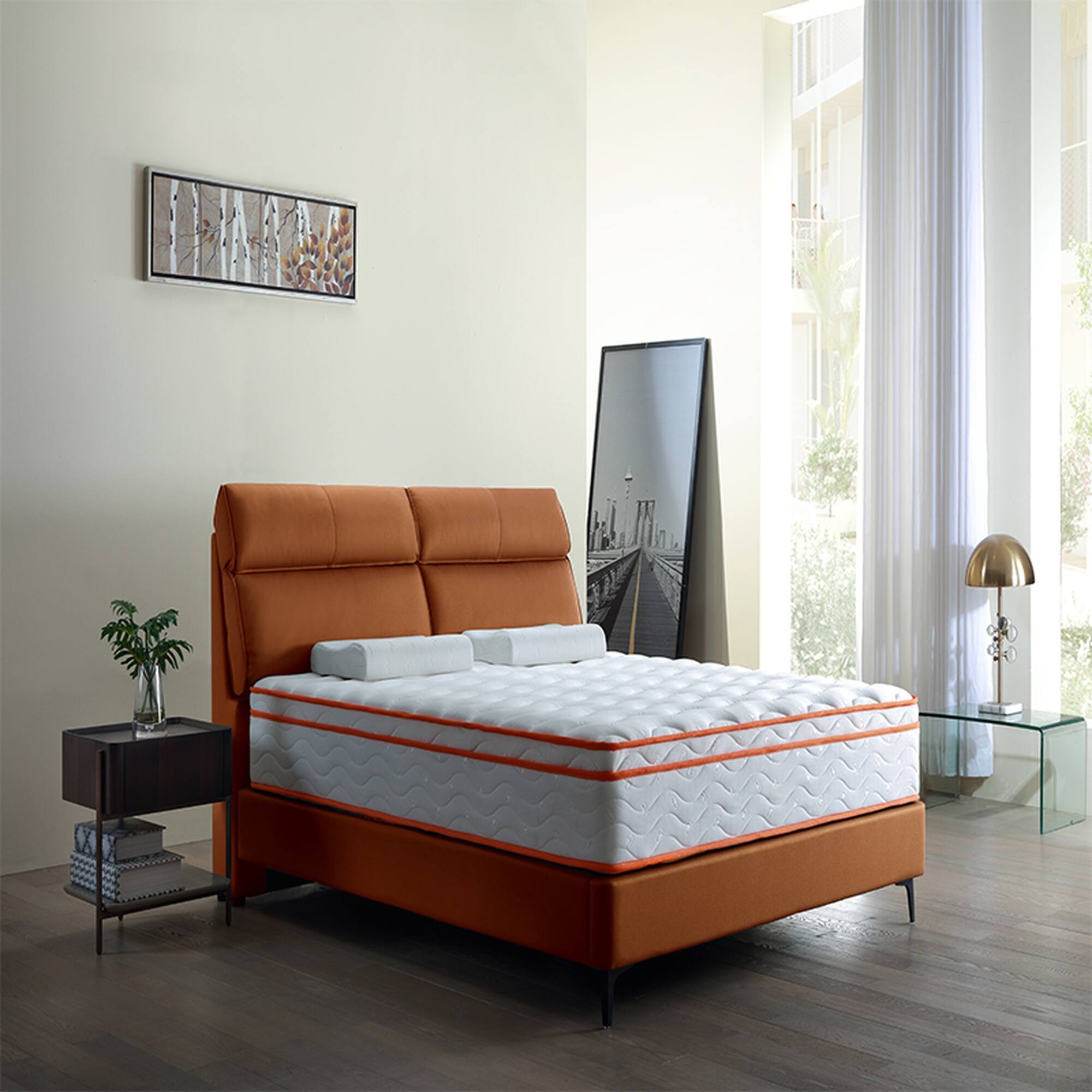 Left. Boyel Living - 10-Inch Queen Hybrid Memory Foam and Pocket Coil Mattress in a Box - White.