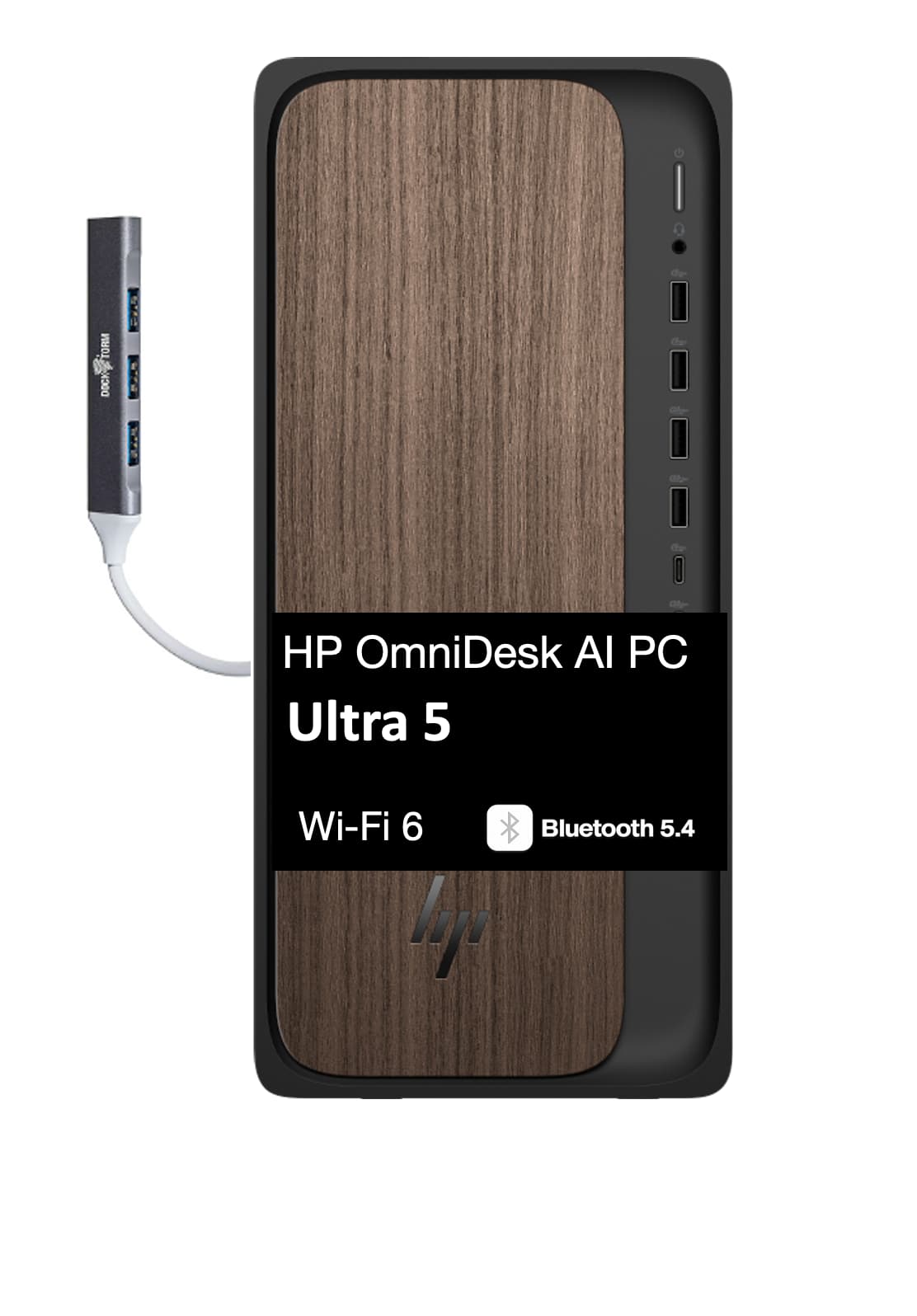 HP - OmniDesk Desktop (Ultra 5 225, 32GB, 2TB SSD, Intel Graphics, WiFi 6, Bluetooth 5.4, Win 11 Pro) w/USB Hub - Dark Wood