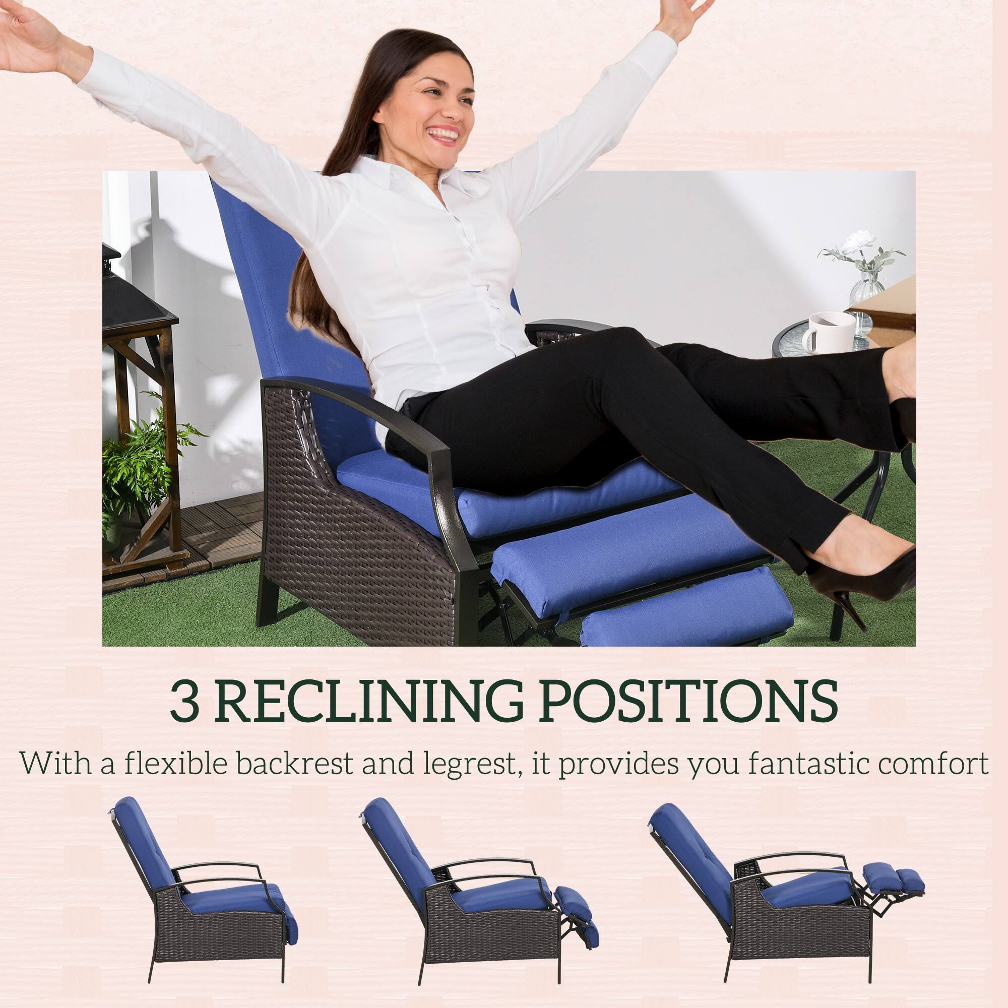 3 RECLINING POSITIONS

With a flexible backrest and legrest, it provides you fantastic comfort