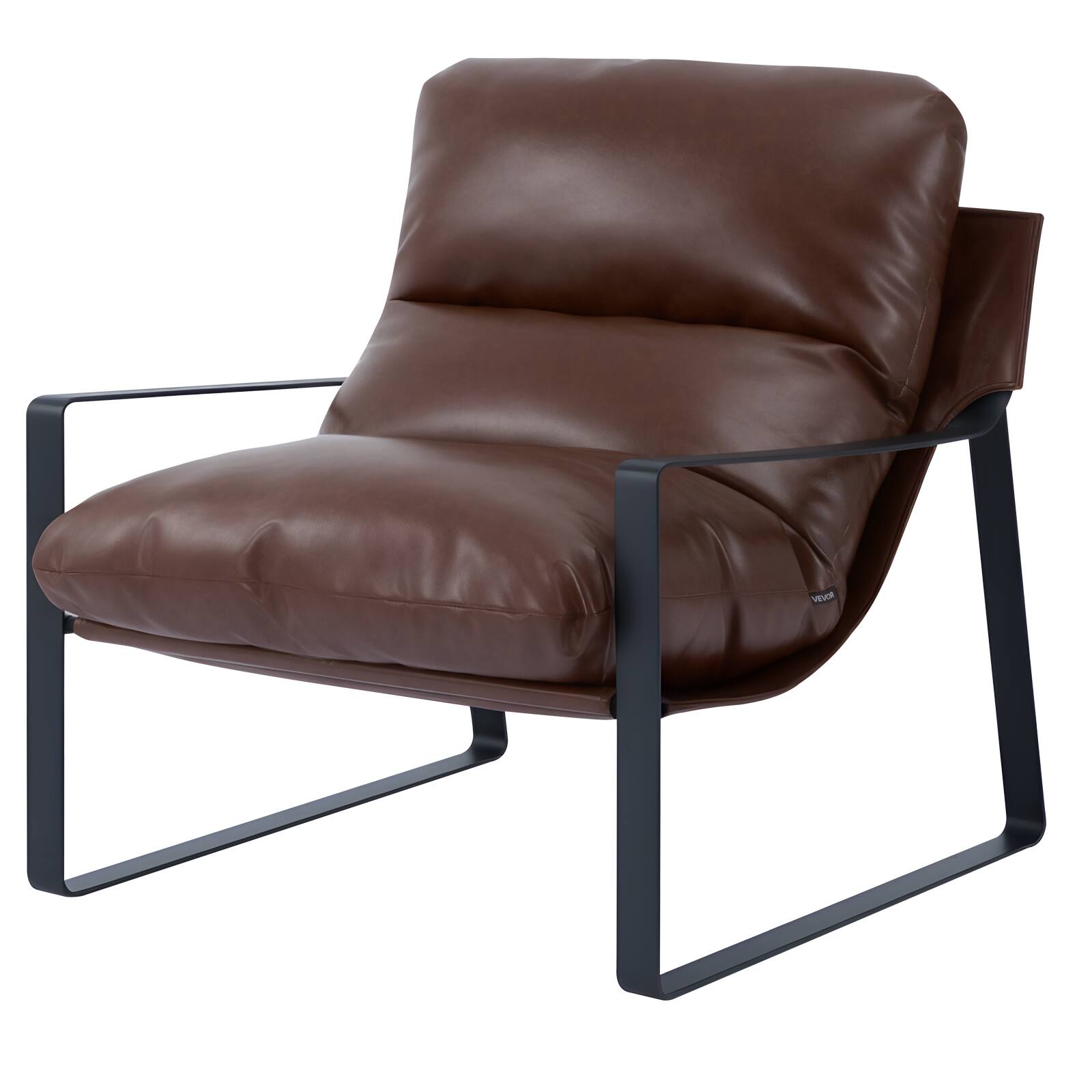 Front. VEVOR - Accent Chair, Modern PU Leather Armchair, Cozy Upholstered Chair, with Soft Foam Cushioning, Sturdy Metal Frame - Brown.