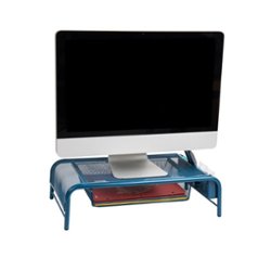 Mind Reader - Monitor Stand, Ventilated Laptop Riser, Paper Tray, Storage, Office, Metal Mesh, 20"L x 11.5"W x 5.5"H - Turquoise - Front_Zoom