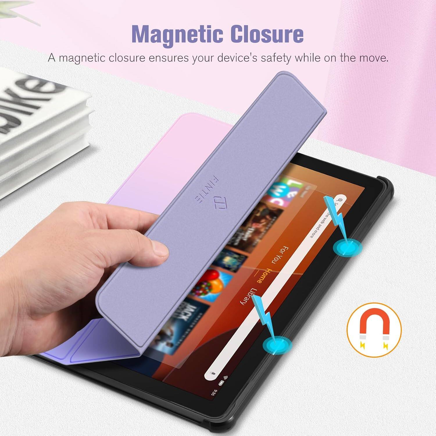Magnetic Closure  
A magnetic closure ensures your device's safety while on the move.  
ike FINTIE  
Se 9 me quesh and more For You Home Library BACK n M  
9:30