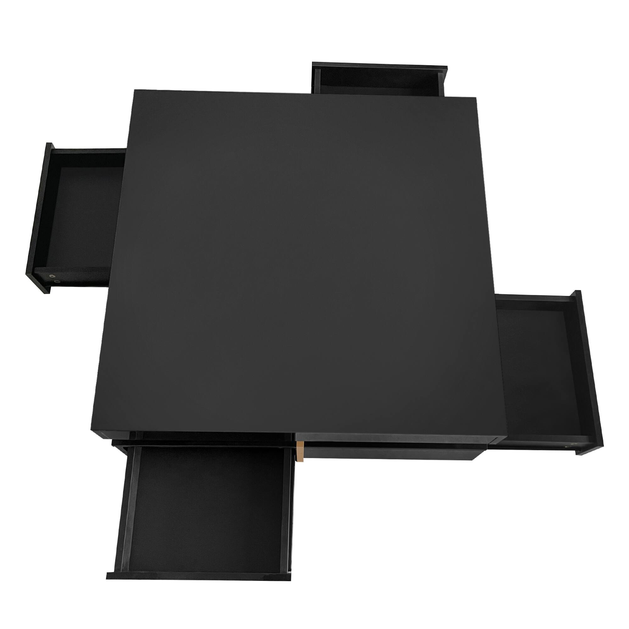 Alt View 6. GOODSILO - Modern High Gloss Square Coffee Table with Four Drawers and Wood Grain Legs for Living Room - Black.