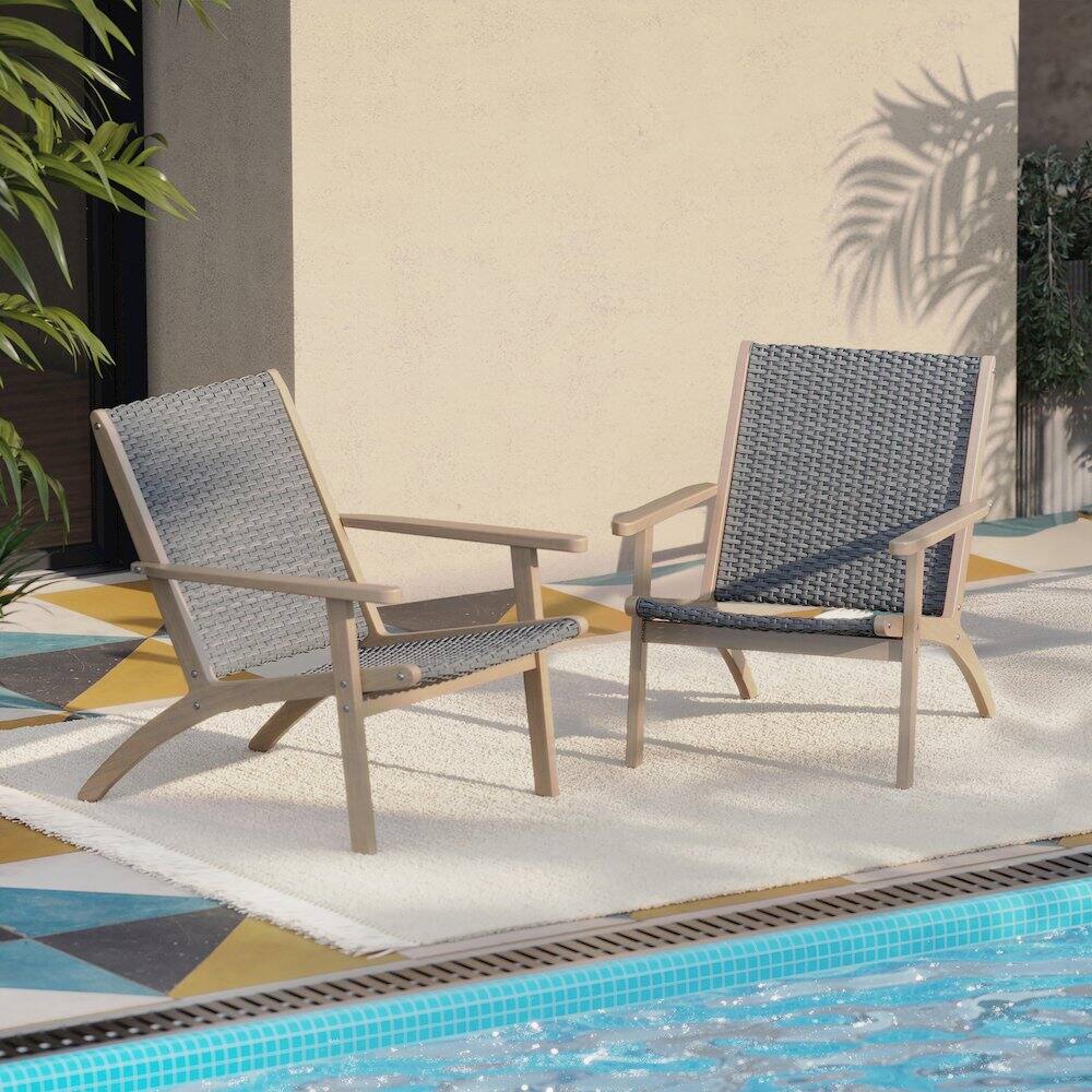 Alt View 3. New Classic Furniture - Radius Wood and Wicker Patio Side Chair in Gray (Set of 2) - Grey.
