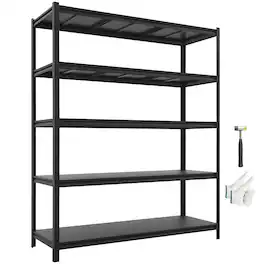 VEVOR - Storage Shelves, 5-Tier Adjustable, 3000 lbs Capacity, Heavy Duty Garage Storage Shelving Unit, Metal Utility Rack Shelf - Black