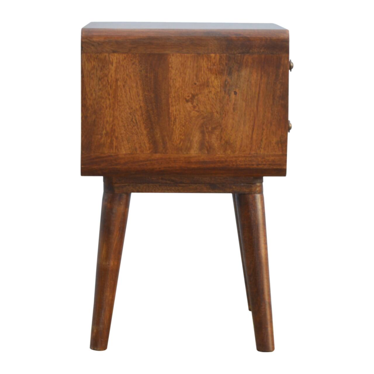 Alt View 4. Artisan Furniture - Artisan Furniture Solid Wood Curved Chestnut Nightstand, 2 Drawers, Nordic Legs - Chestnut.