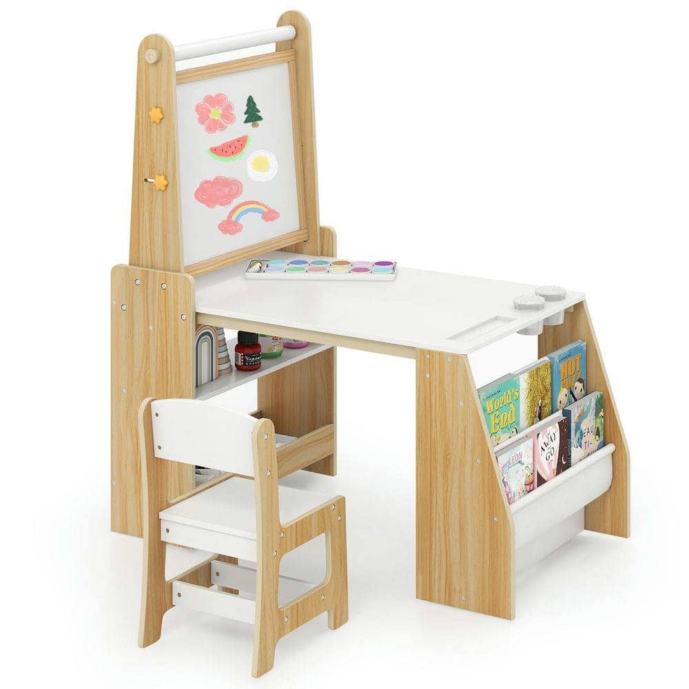 Resenkos - Kids Art Table & Chair Set with Drawing Easel - Natural
