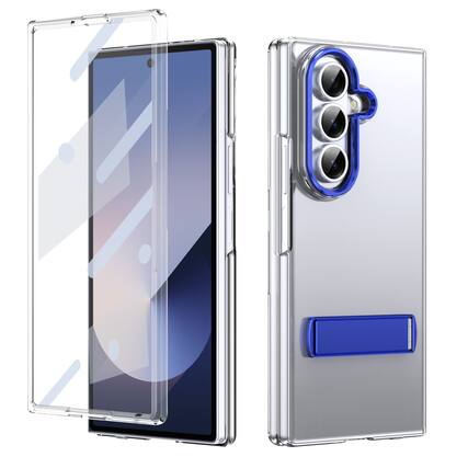 Front. Dteck - for Samsung Galaxy Z Fold8 Ultra Slim Clear Case with Built-in Screen Protector & Kickstand, Shockproof Hard PC Shell - Blue.