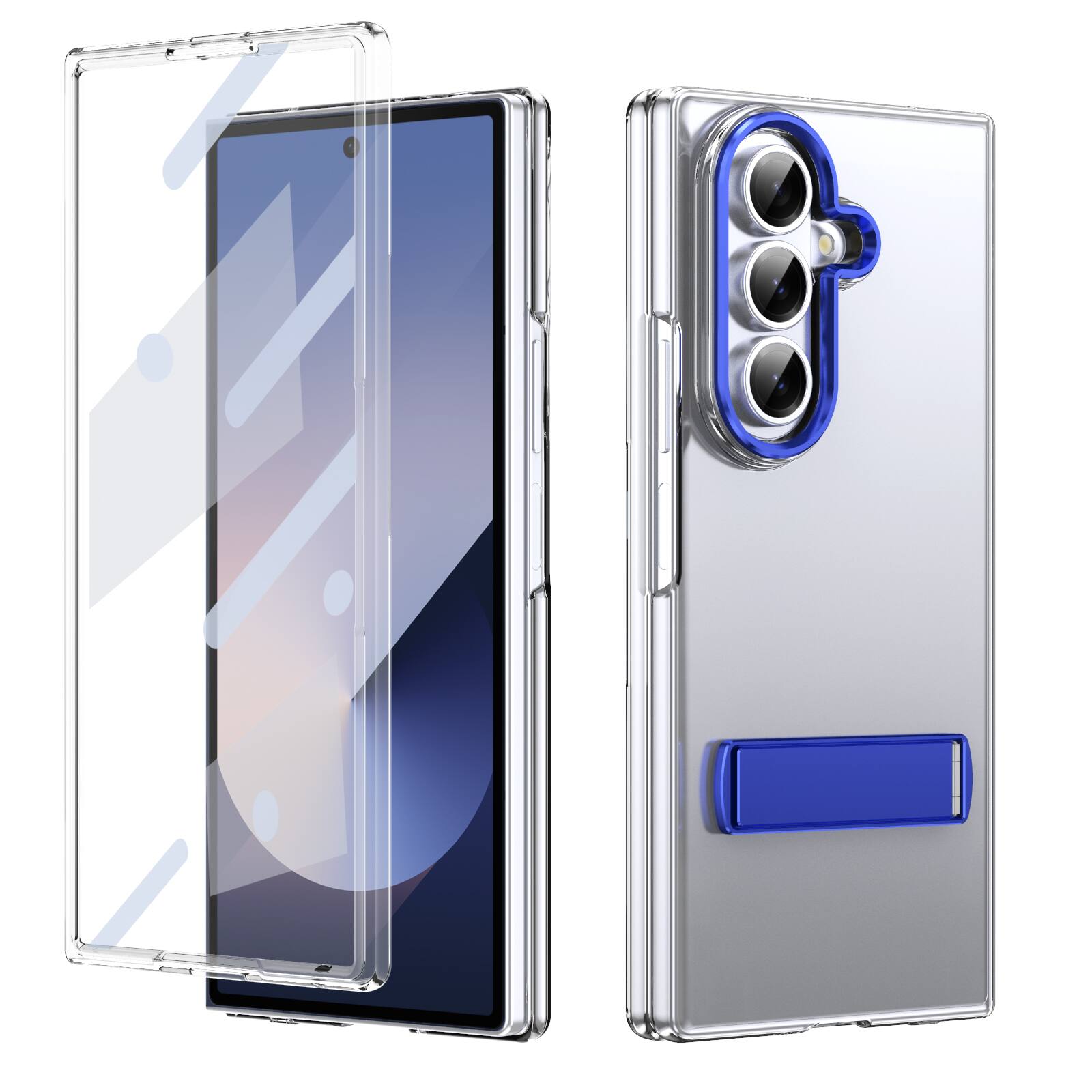 Front. Dteck - for Samsung Galaxy Z Fold8 Ultra Slim Clear Case with Built-in Screen Protector & Kickstand, Shockproof Hard PC Shell - Blue.