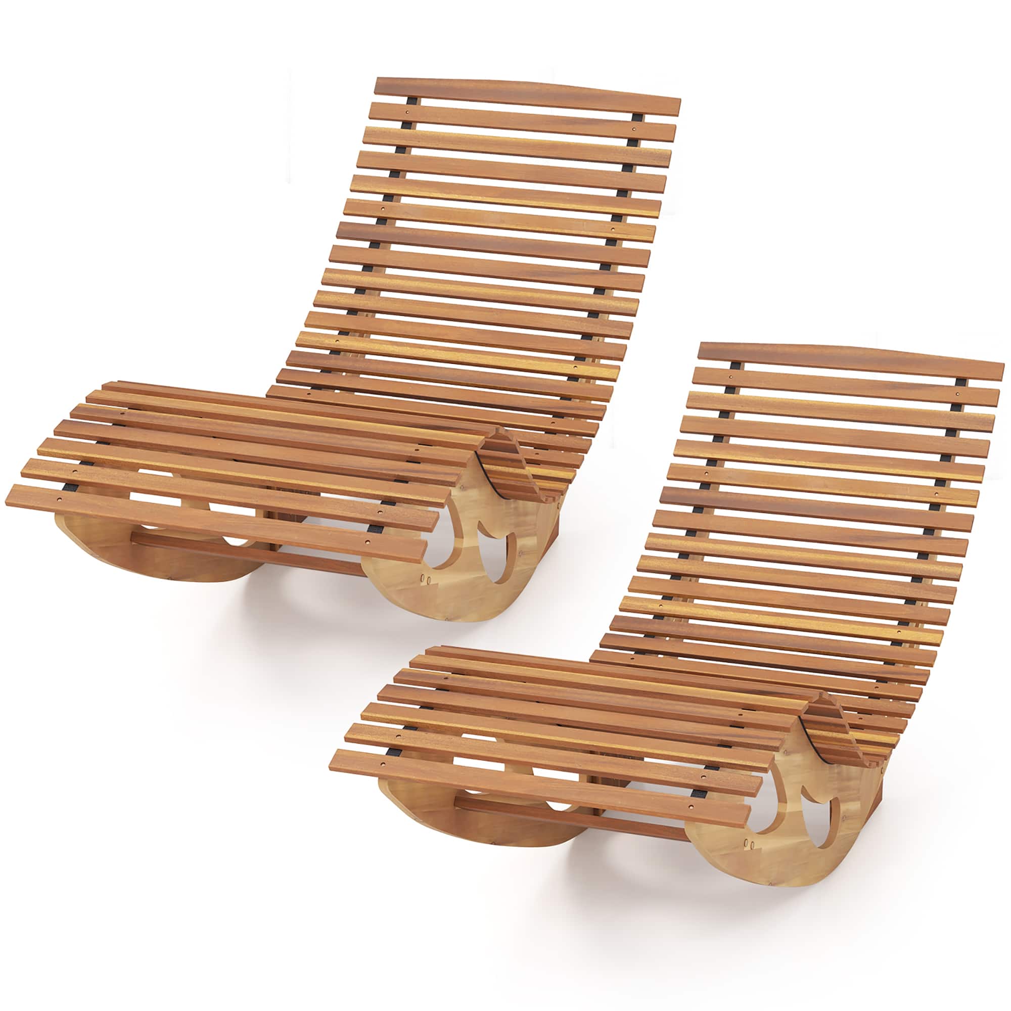 Gymax - 2PCS Outdoor Chaise Lounge w/ High Back Slatted Seat Stopper Outside Wood Rocker - Natural price history on PriceWatchPro