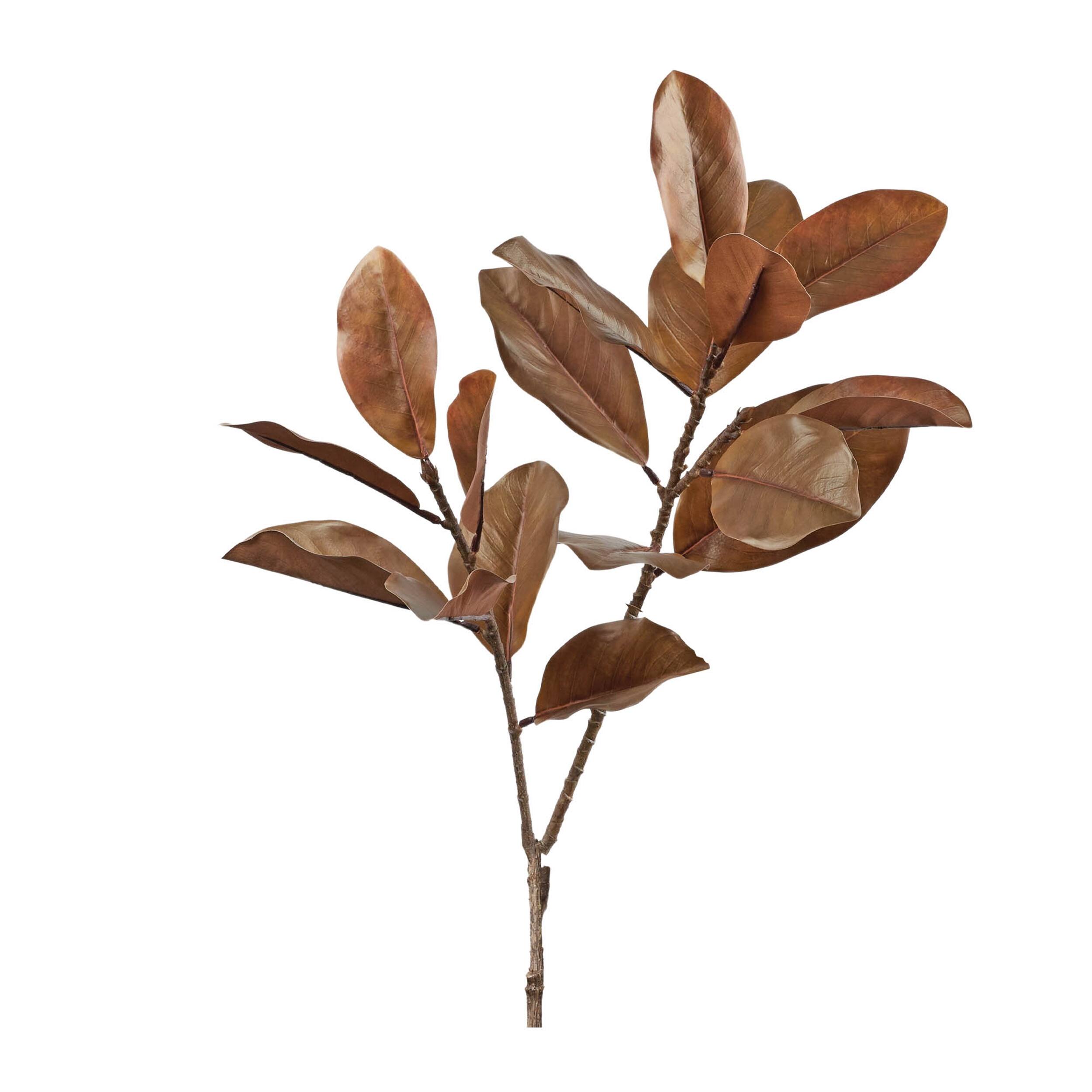 Left. BreeBe - Fall Magnolia Leaf Spray (Set of 6) - Orange, Red, Brown.