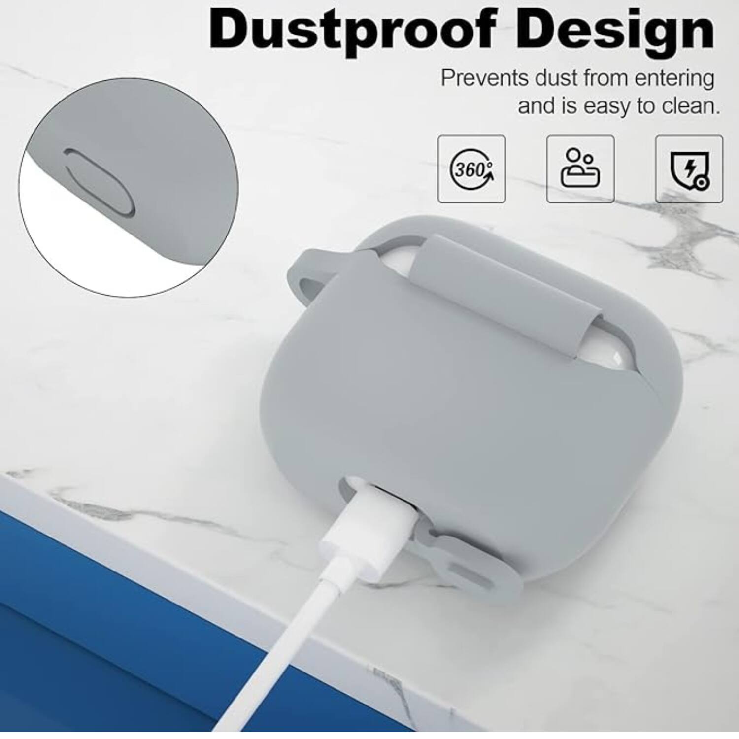 Dustproof Design  
Prevents dust from entering and is easy to clean.  
360°  
[Icon of two people]  
[Icon of a lightning bolt]