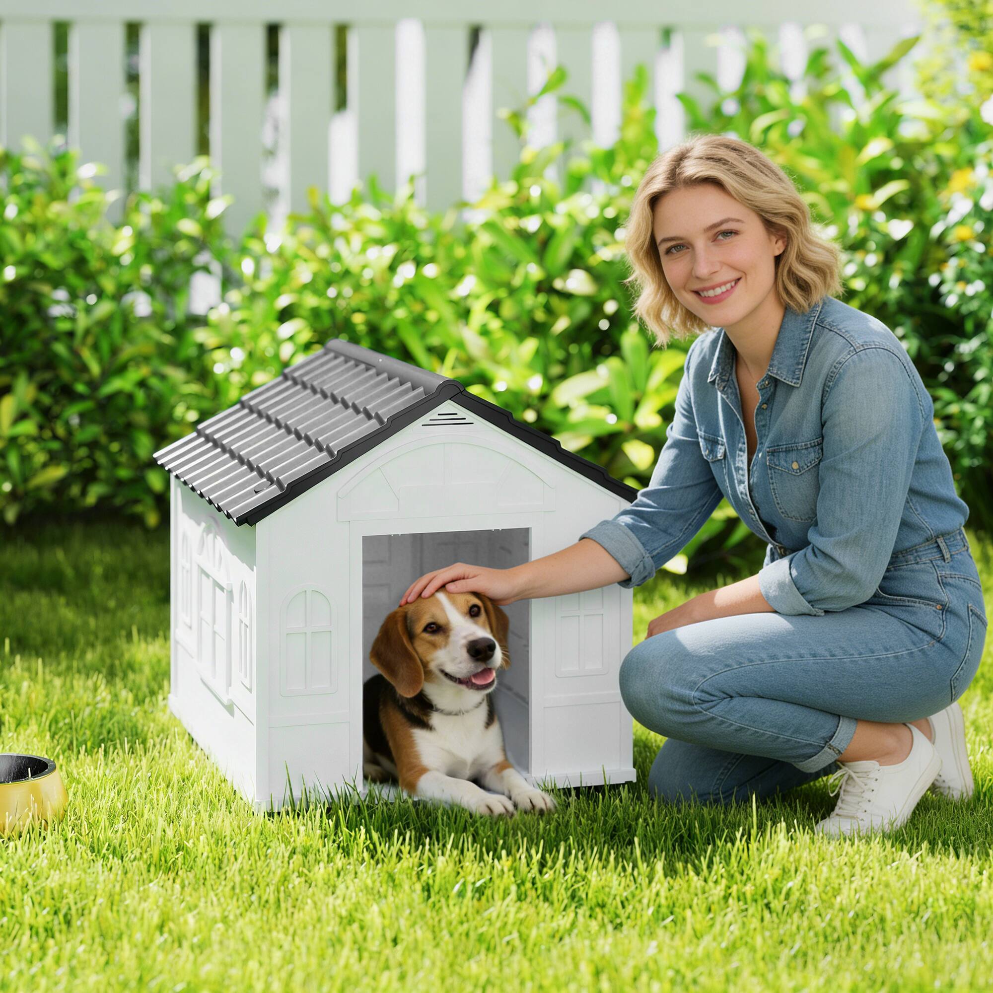 Alt View 1. Pawhut - House Water Resistant Puppy Shelter with Door for Indoor Outdoor, Easy to Assemble.