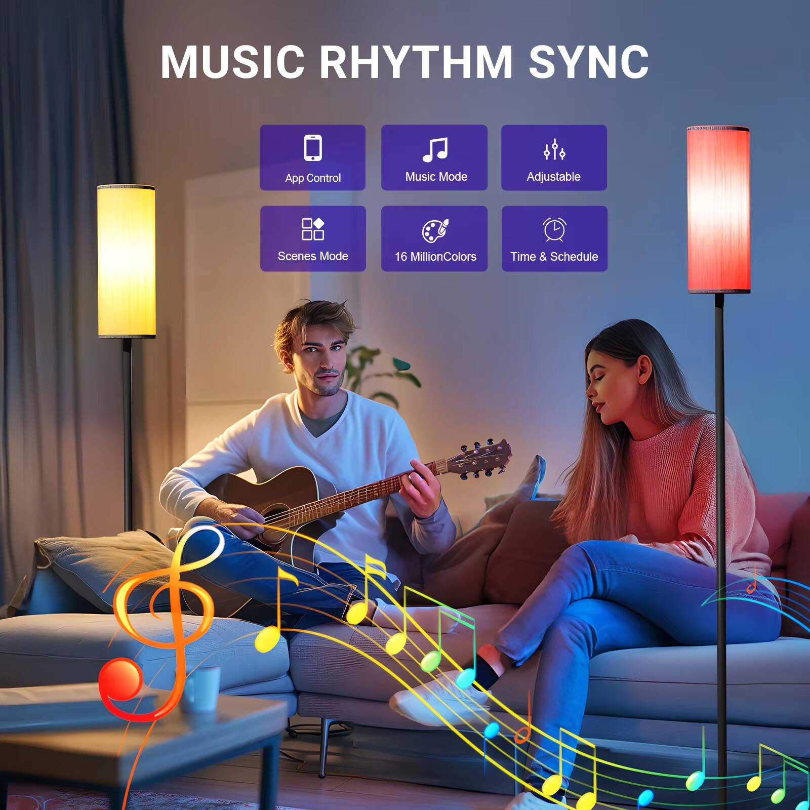 MUSIC RHYTHM SYNC

- App Control
- Music Mode
- Adjustable
- Scenes Mode
- 16 Million Colors
- Time & Schedule